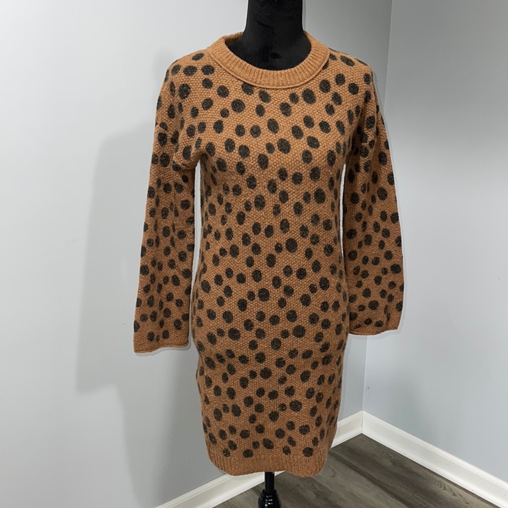Madewell Leopard Dot Sweater Dress Size X-Small Merino Wool Nylon Blend